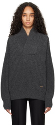 Victoria Beckham Gray Shawl Neck Knitted Sweater