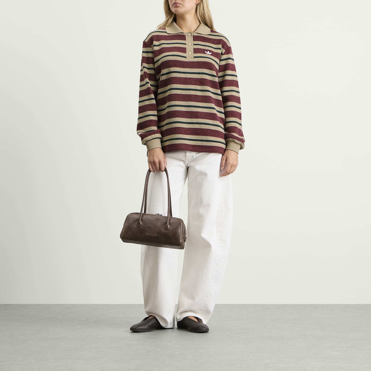 Adidas Women's Striped Polo Knit Jumper in Shadow Red
