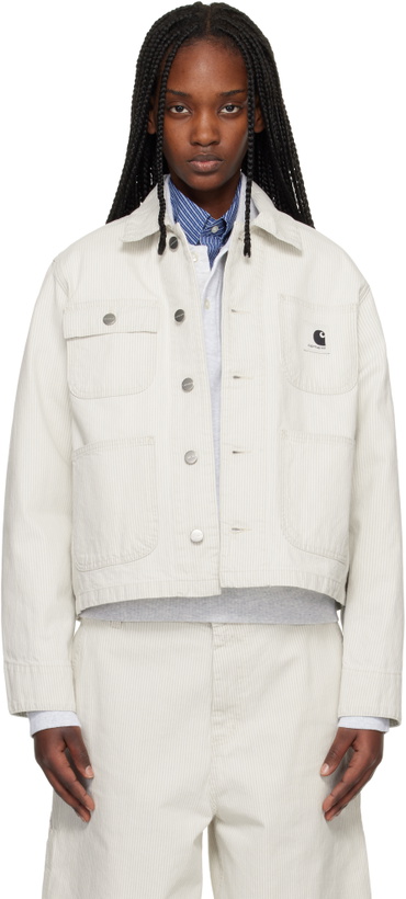 Photo: Carhartt Work In Progress Off-White Mercer Stripe Denim Chore Jacket