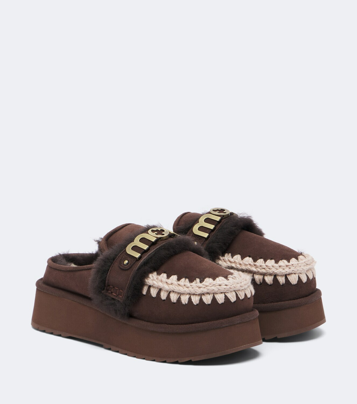 Mou Shearling-lined suede platform mules