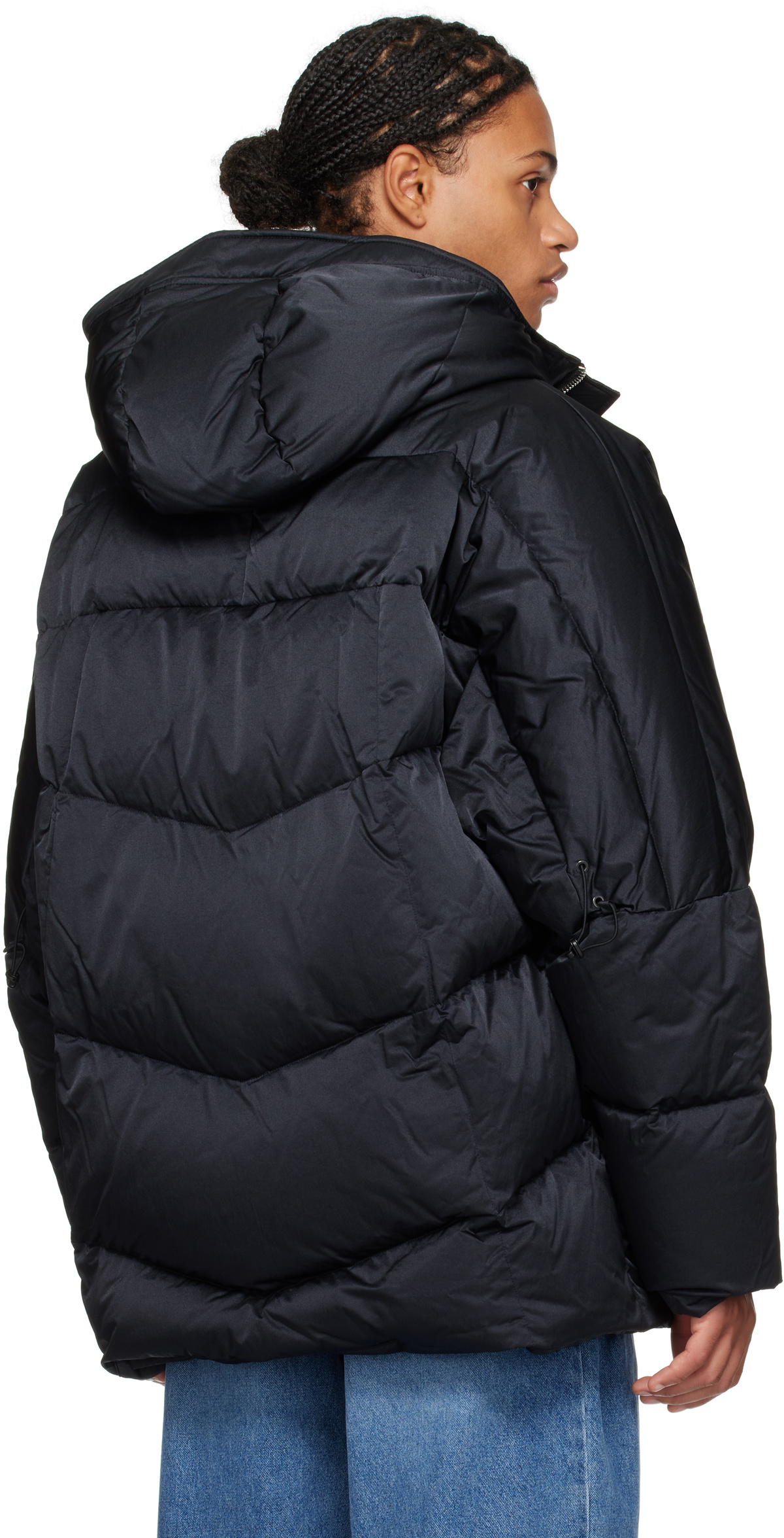 Solid Homme Navy Satin Down Jacket