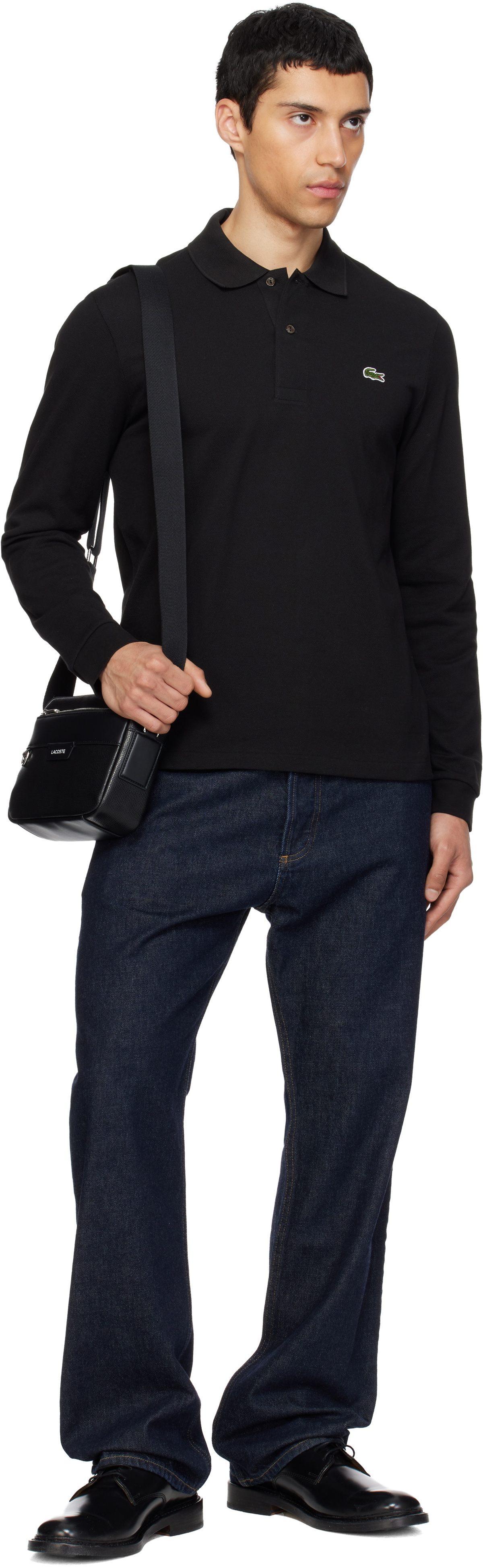 Lacoste Black Ossian Leather Reporter Bag