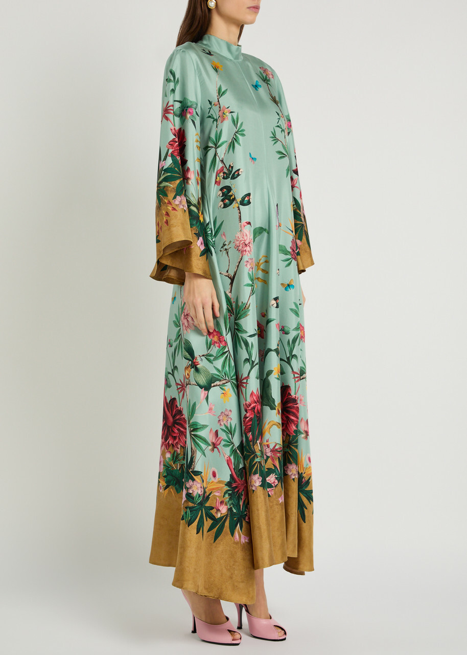 LA Double J Magnifico Printed Silk Maxi Dress Blue