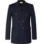 SAINT LAURENT - Double-Breasted Pinstriped Wool-Flannel Blazer - Blue