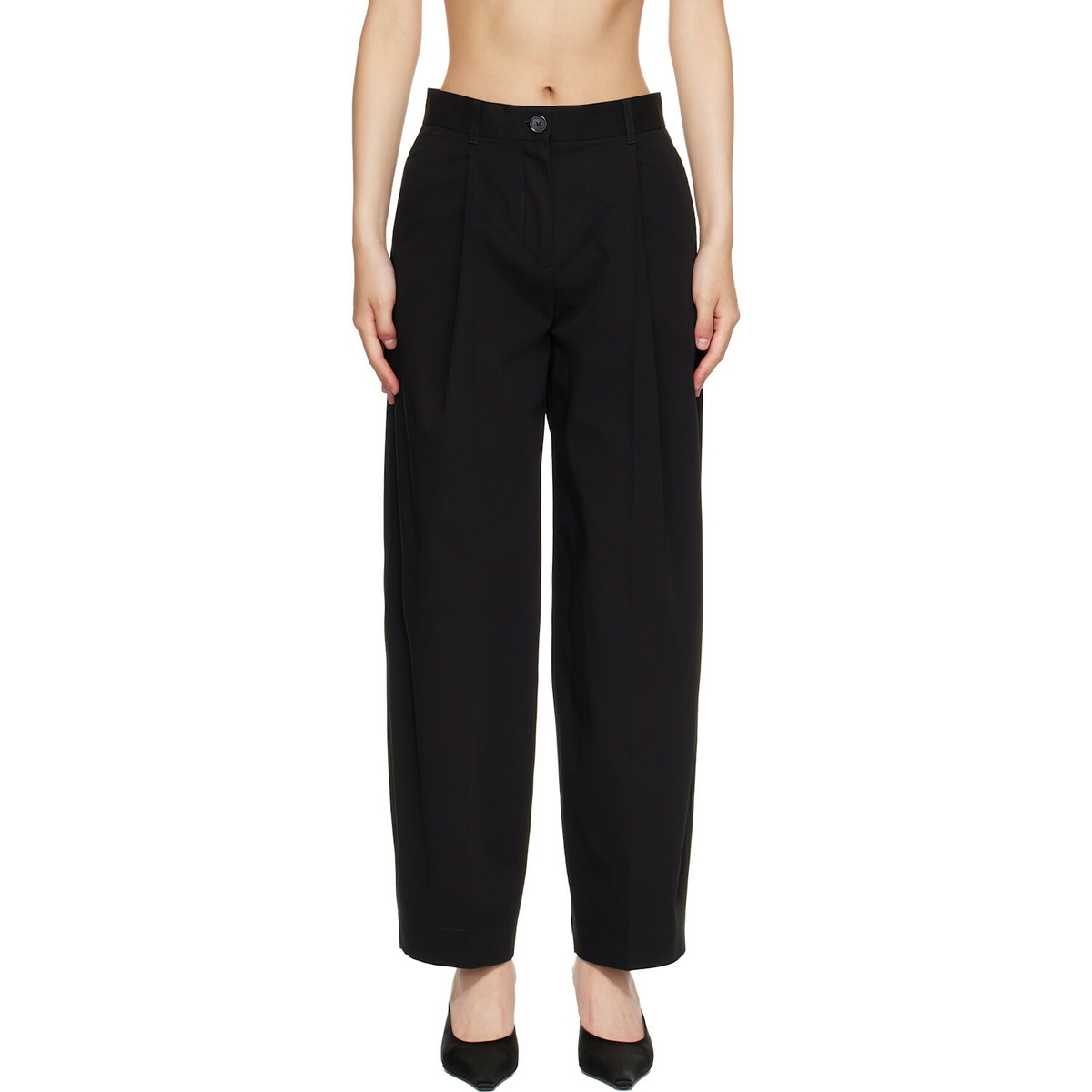 TOTEME Black Single Pleat Cotton Trousers
