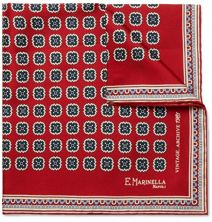 Photo: E.MARINELLA - Printed Silk-Twill Pocket Square - Red