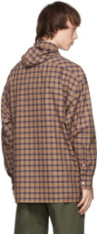 UNIFORME Brown Oversized Check Braided Hood Shirt