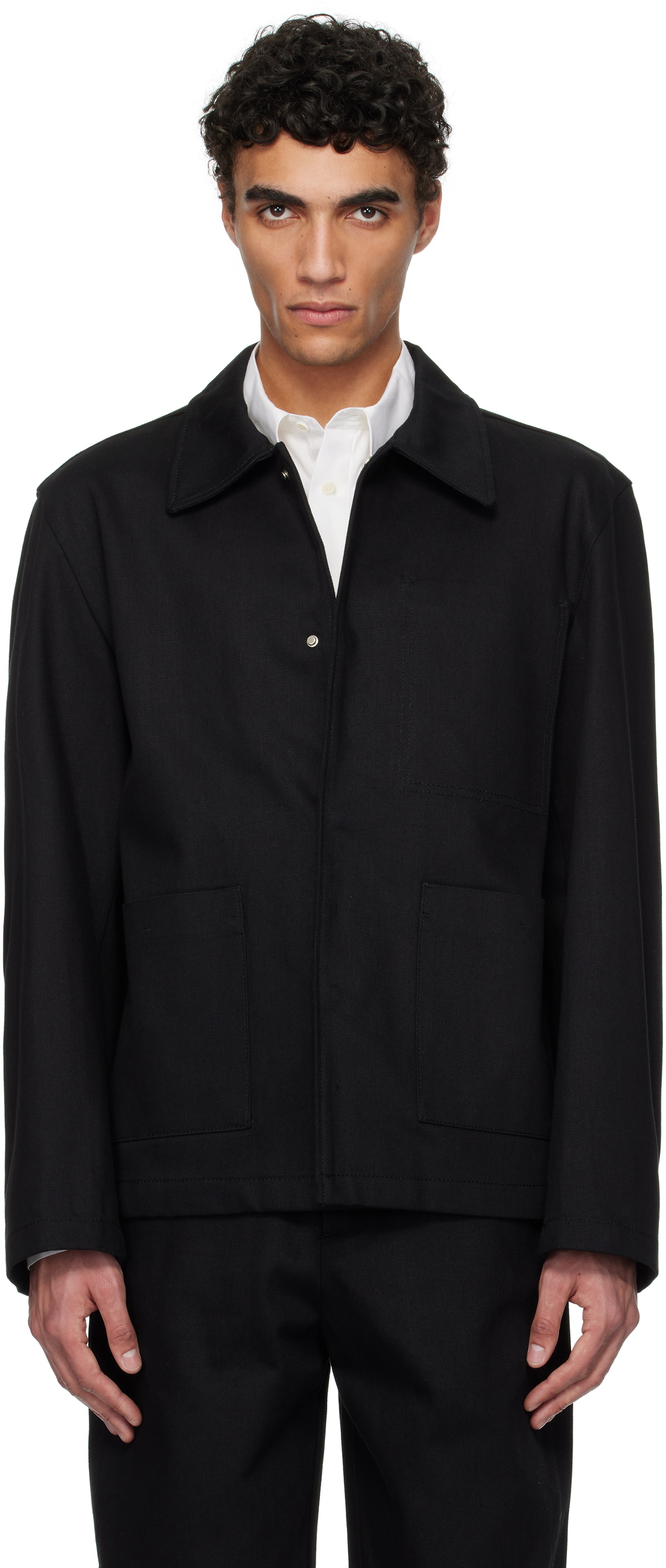 AMOMENTO Black Wool Stripe Zip-Up Jacket AMOMENTO