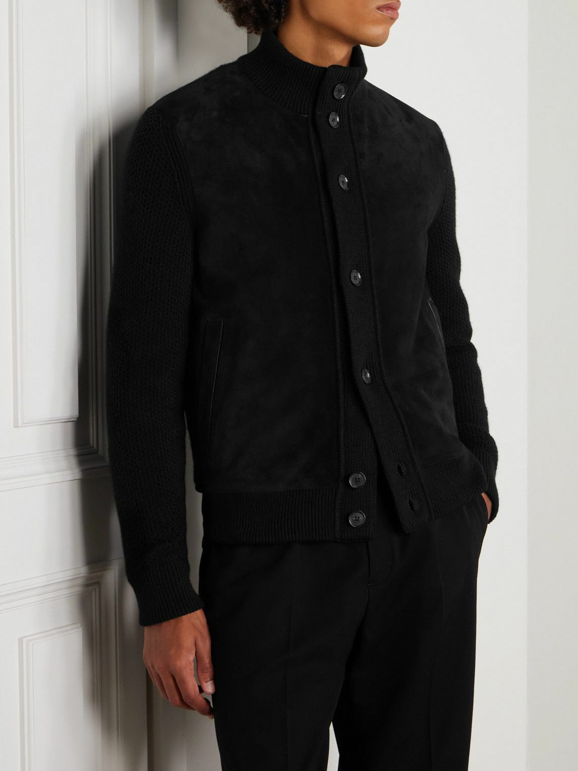 Zegna - Suede-Trimmed Textured-Cashmere Jacket - Black