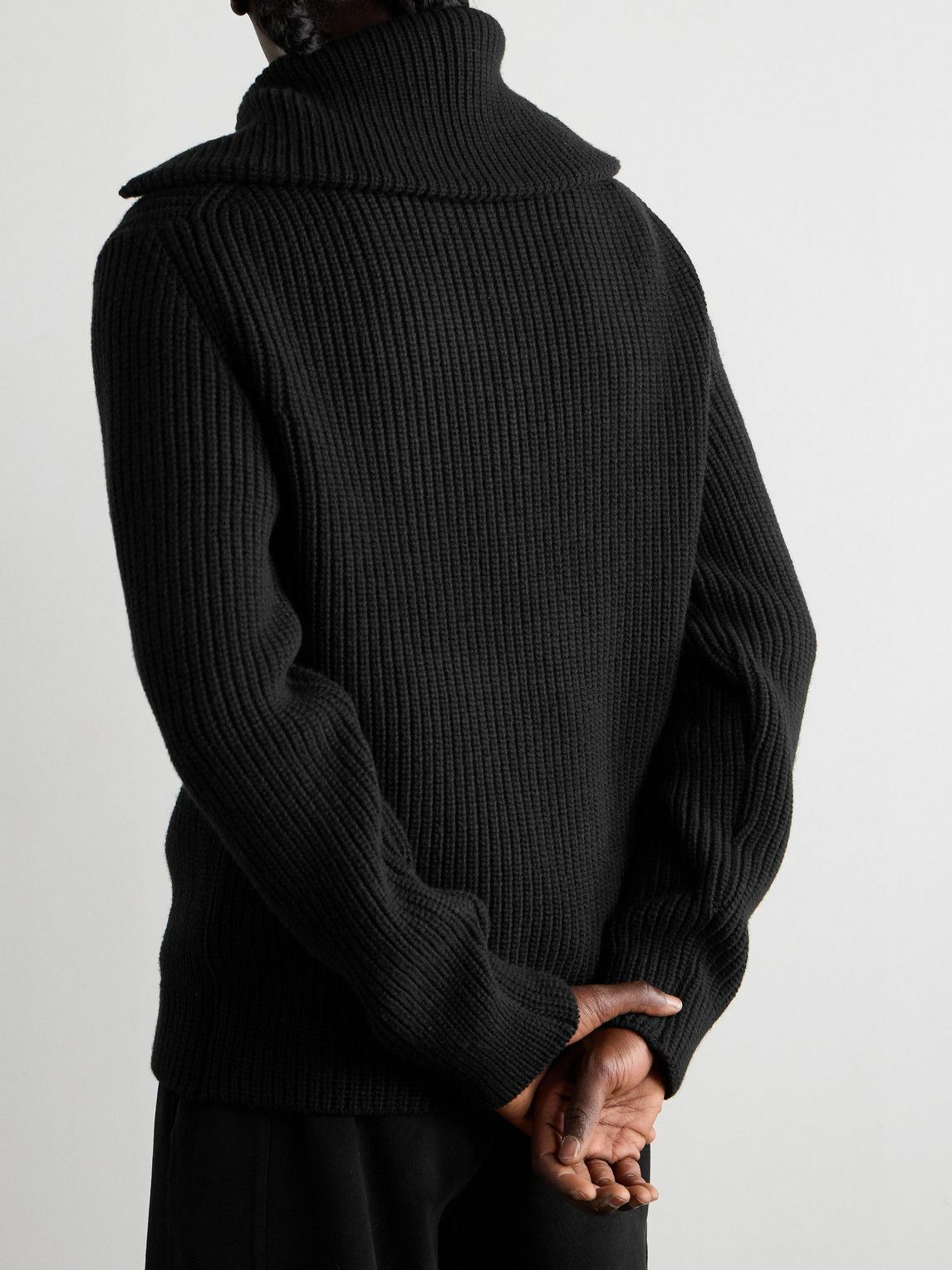 Dolce&Gabbana - Logo-Appliquéd Ribbed Wool Half-Zip Sweater - Black
