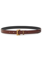 Saint Laurent Logo Leather Belt Dark Brown