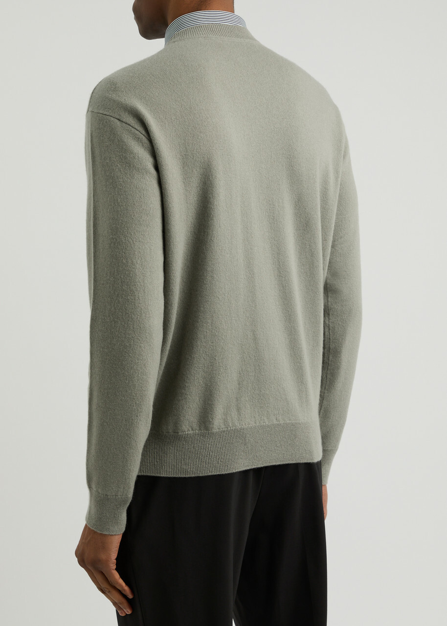 Emporio Armani Logo-embroidered Cashmere-blend Jumper Dark Grey