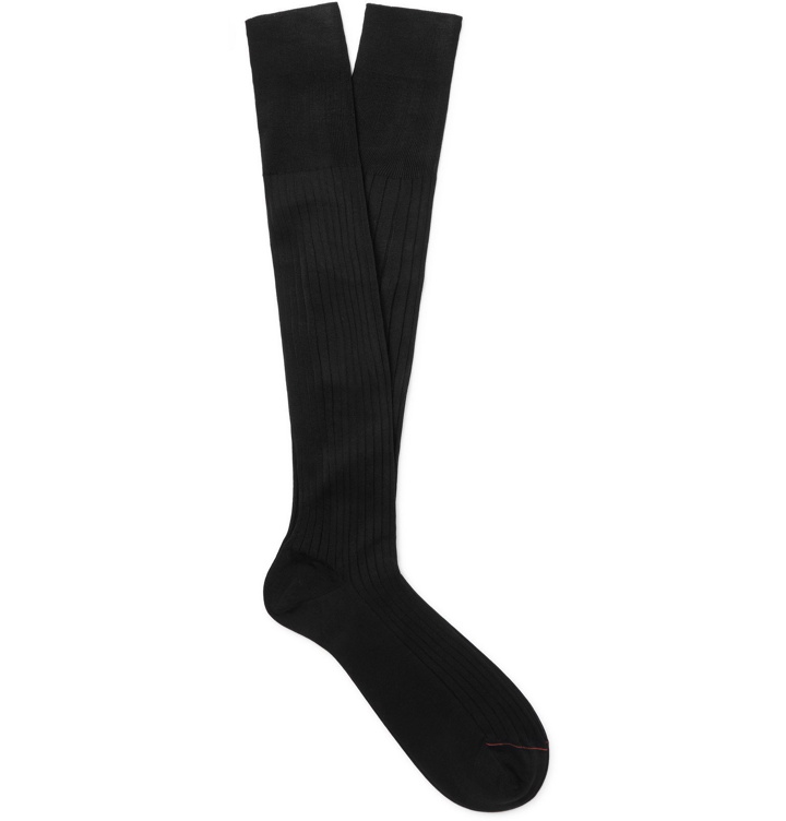 Photo: Loro Piana - Ribbed Cotton Lisle Over-the-Calf Socks - Black
