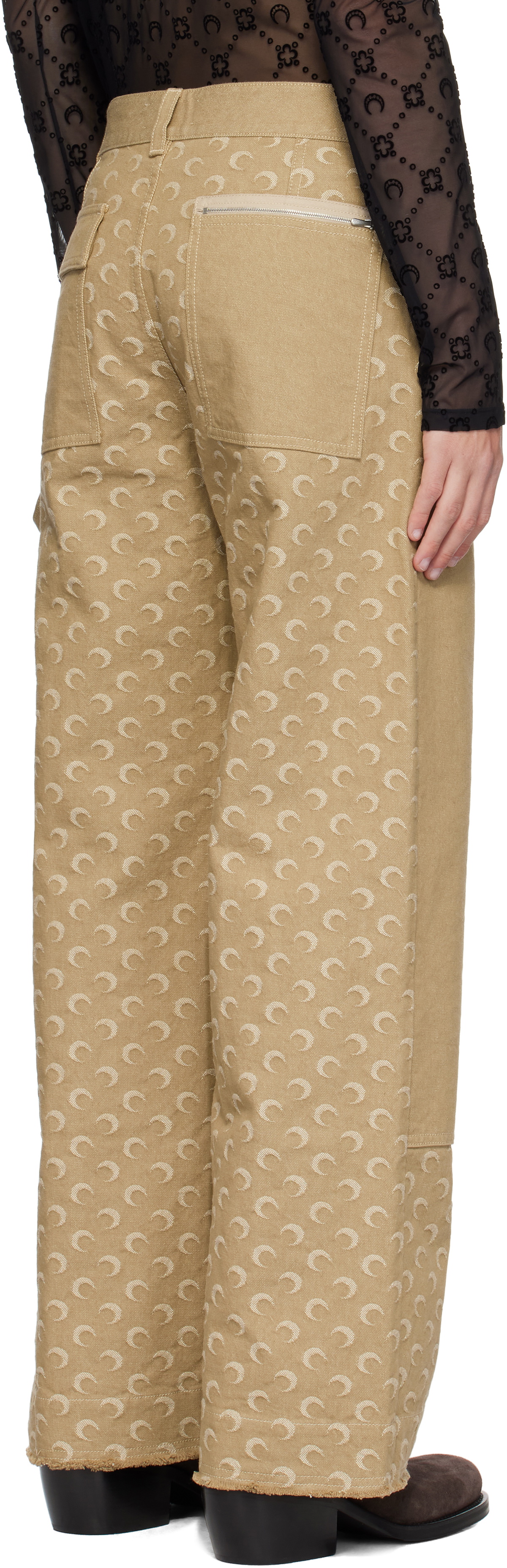 Marine Serre Beige Moon Jacquard Workwear Pants