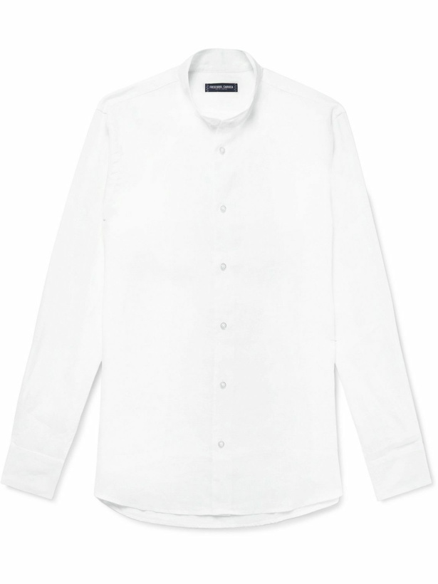 Photo: Frescobol Carioca - Grandad-Collar Slub Linen Shirt - White