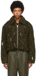 Feng Chen Wang Khaki Faux-Fur Metal Logo Jacket