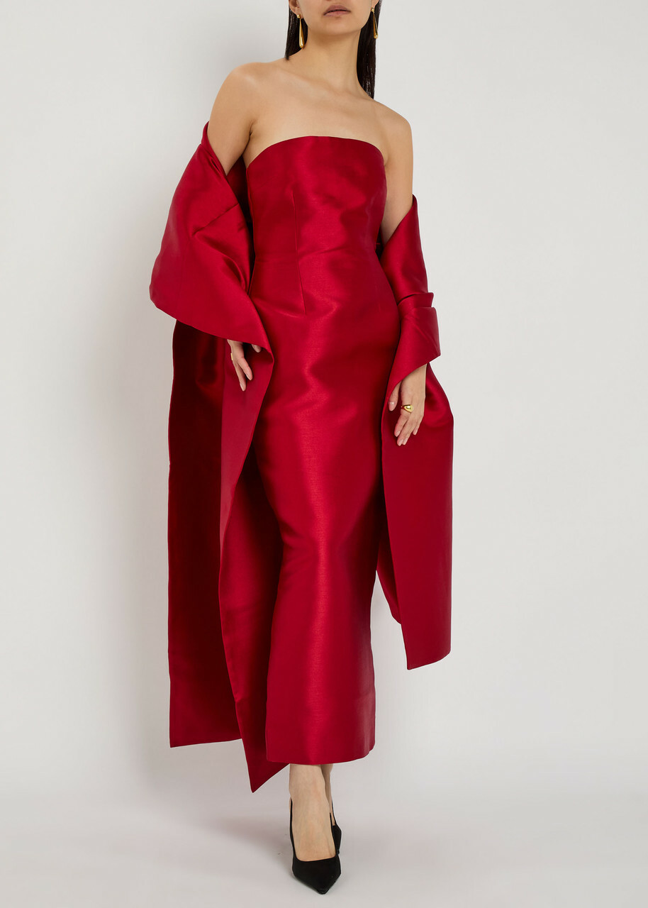 Solace London Renee Strapless Stole Faille Maxi Dress Red