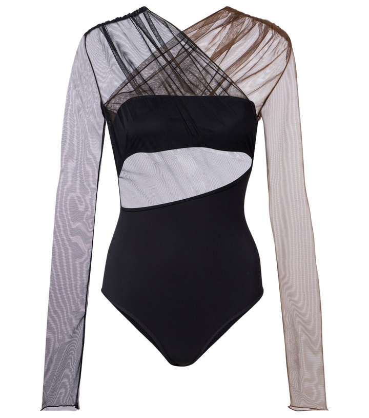 Photo: Nensi Dojaka Cutout ruched sheer bodysuit