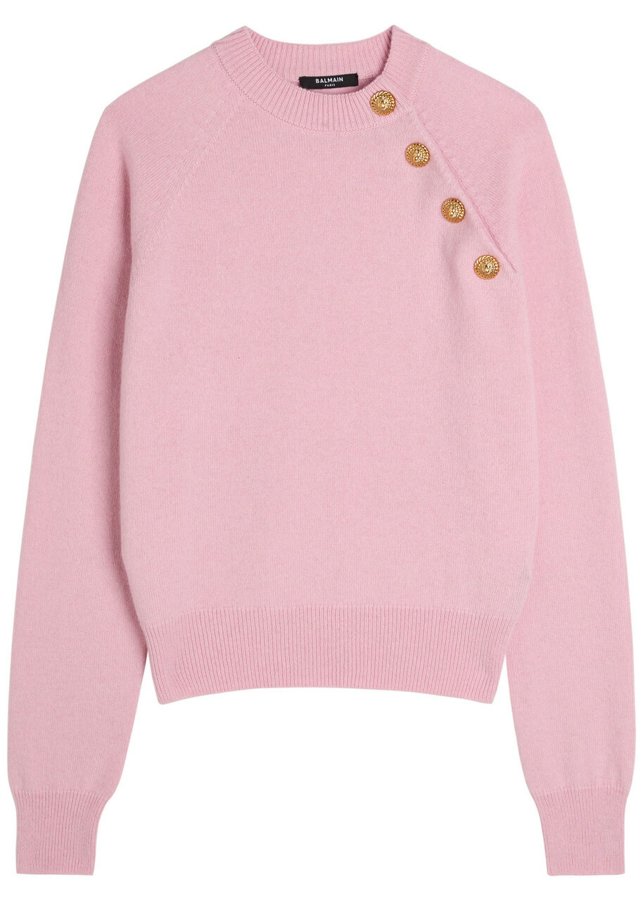 Balmain Embellished Wool and Cashmere-blend Jumper Rose