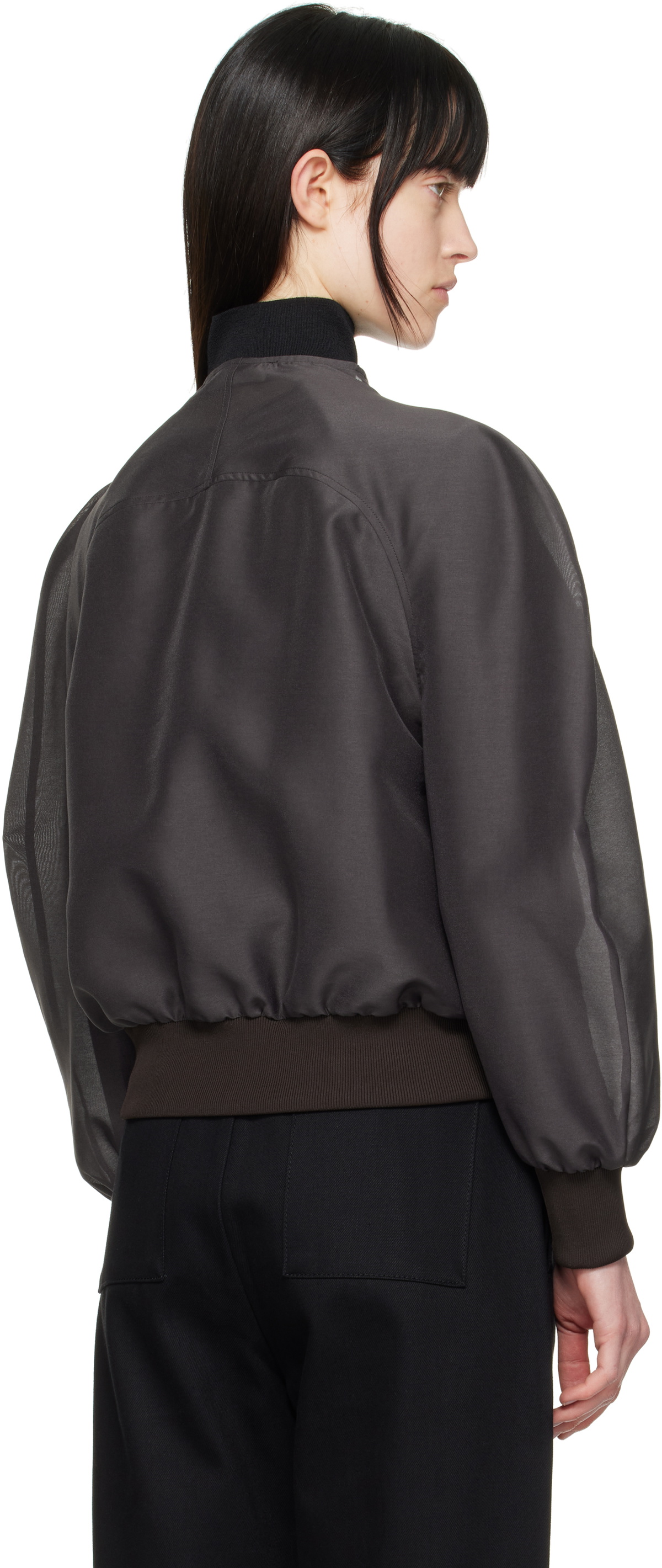 AMOMENTO Gray Mock Neck Organza Jacket
