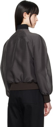 AMOMENTO Gray Mock Neck Organza Jacket