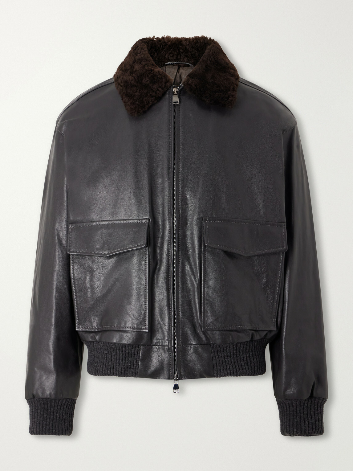 Valstar - Smith Shearling-Trimmed Full-Grain Leather Jacket - Black