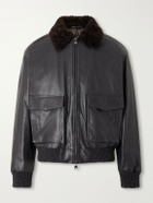 Valstar - Smith Shearling-Trimmed Full-Grain Leather Jacket - Black