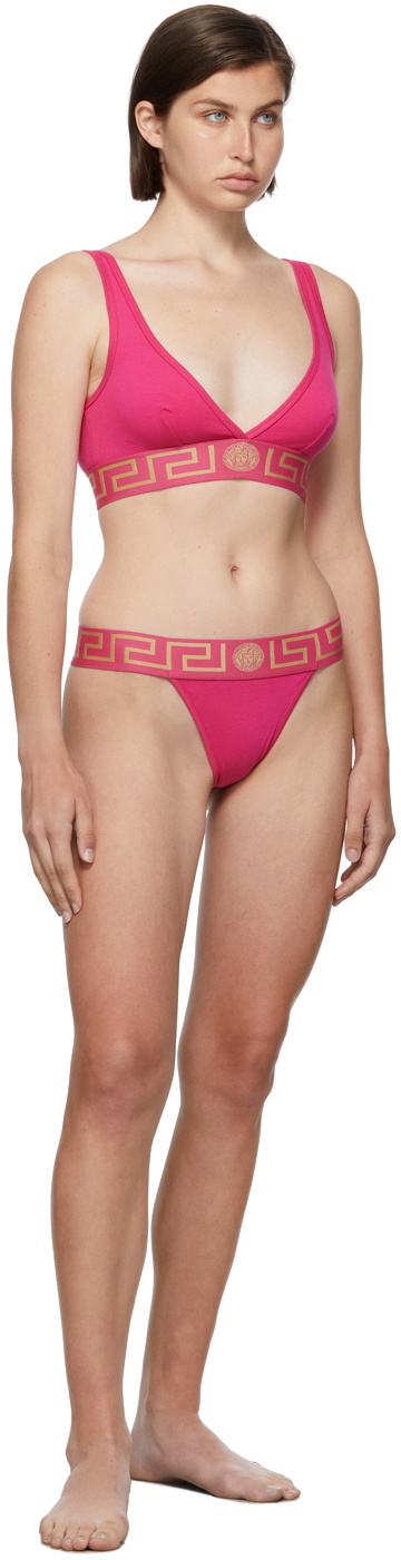 Pink Greca Thong by Versace Underwear on Sale