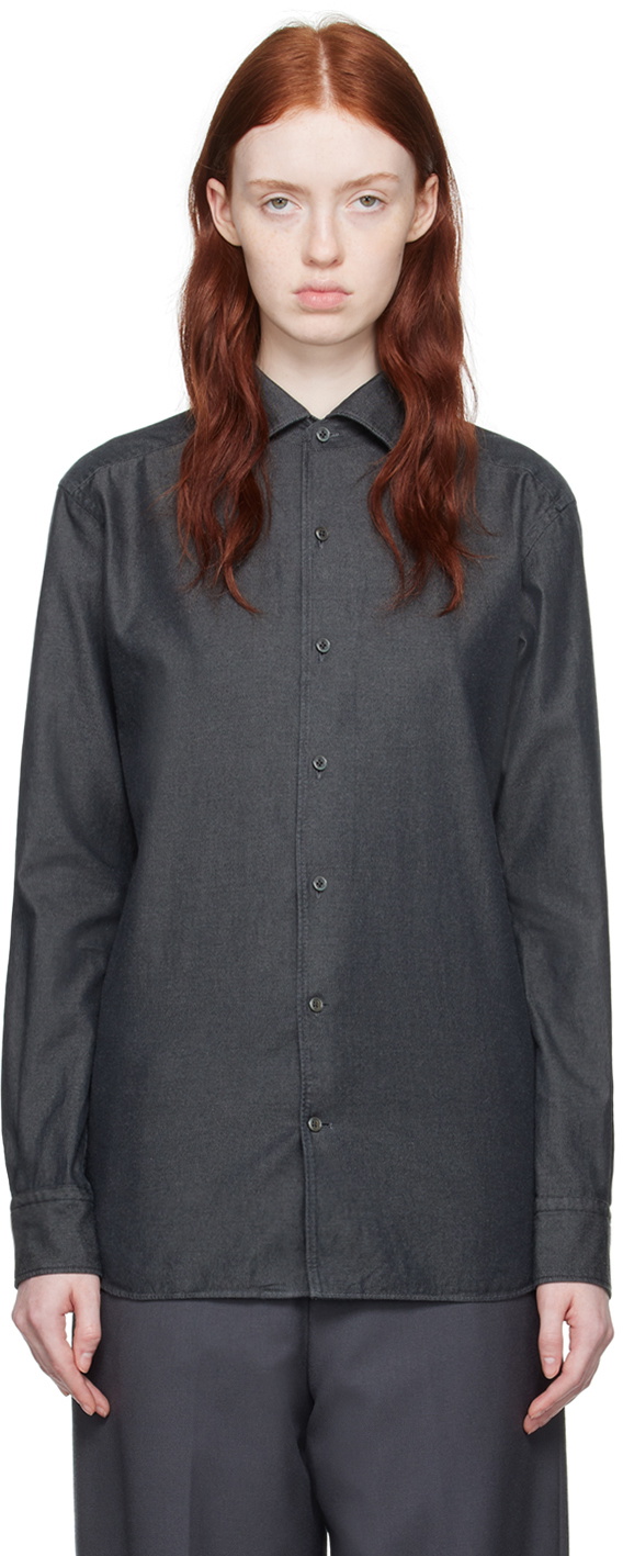 ZEGNA Gray Cashco Denim Shirt