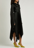 A.W.A.K.E Mode Pleated Wrap-effect Satin Midi Dress Black