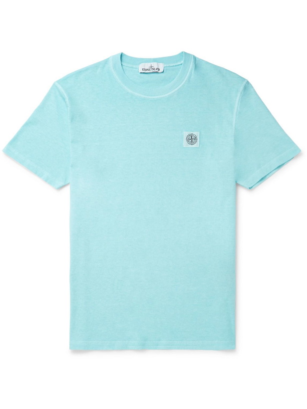Photo: Stone Island - Slim-Fit Logo-Detailed Garment-Dyed Cotton-Jersey T-Shirt - Blue