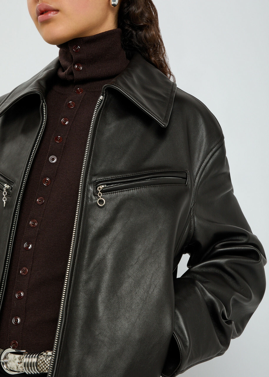 Lemaire Leather Jacket Dark Brown