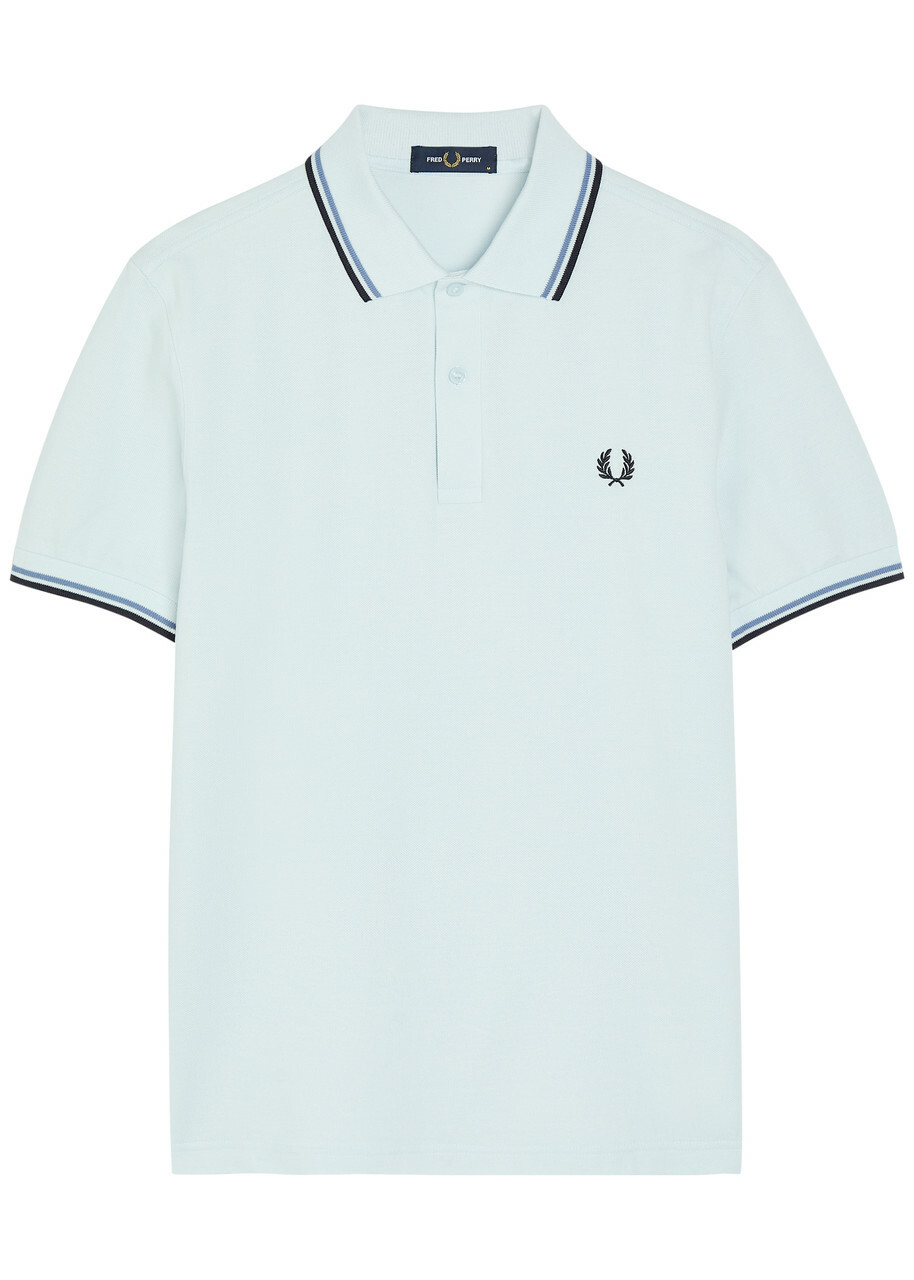 Fred Perry Twin Tipped Logo Piqué Cotton Polo Shirt Light Blue