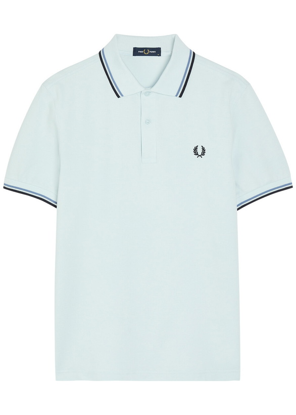 Photo: Fred Perry Twin Tipped Logo Piqué Cotton Polo Shirt Light Blue