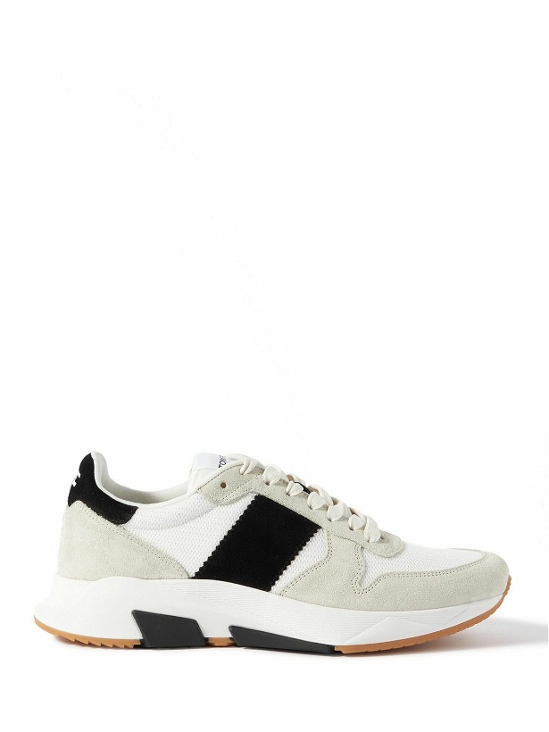 Photo: TOM FORD - Jagga Suede and Mesh Sneakers - White