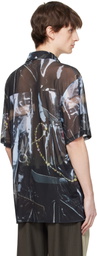 Serapis Blue & Black Sougiades Grid Mesh Shirt