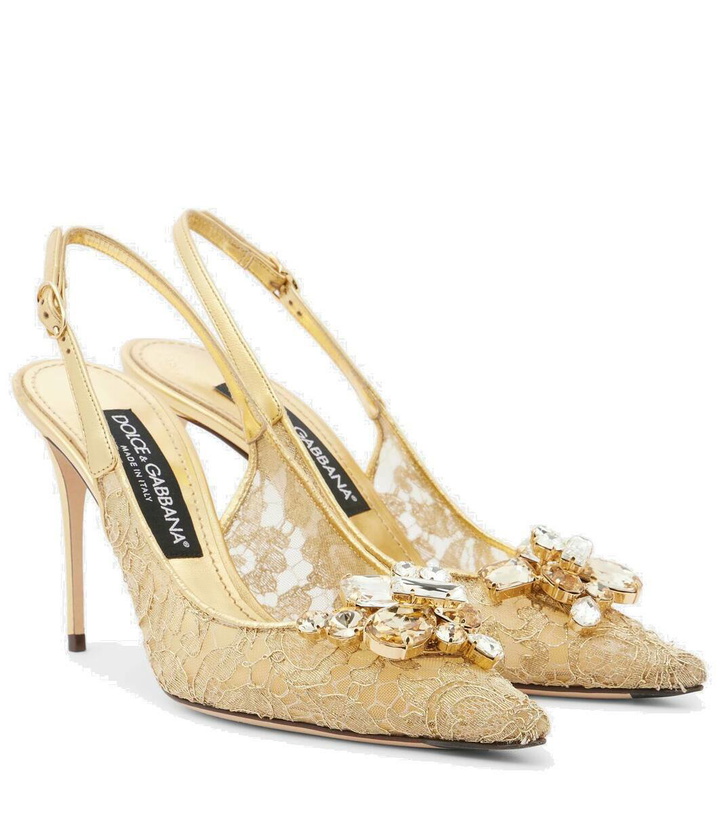 Photo: Dolce&Gabbana Embellished lace slingback pumps