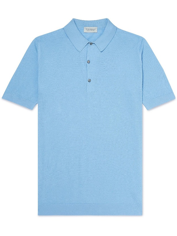 Photo: John Smedley - Roth Sea Island Cotton Polo Shirt - Blue