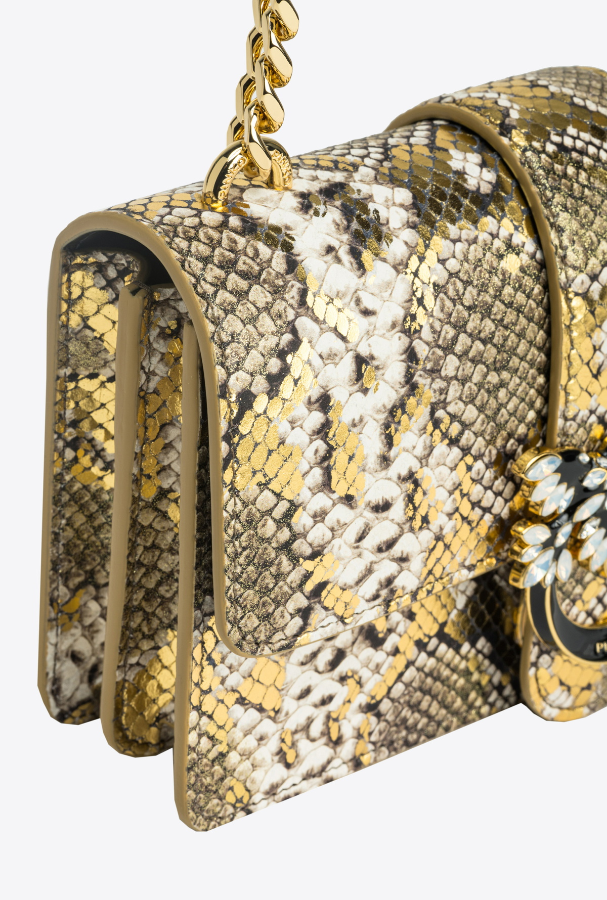 Pinko Pinko Galleria Laminated Reptile Mini Love Bag One Gold/Grey