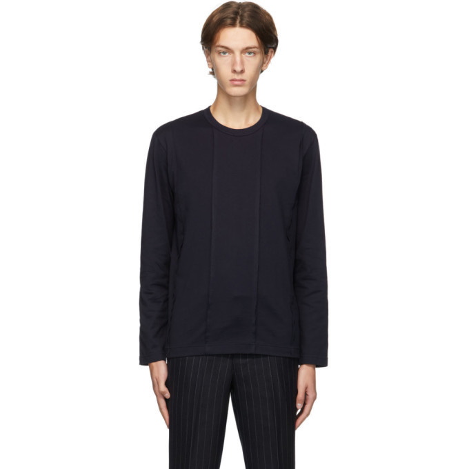 Photo: Comme des Garcons Homme Deux Navy Panelled Long Sleeve T-Shirt