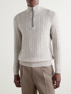N.PEAL - Albemarle Cable Cashmere Half-Zip Sweater - Neutrals