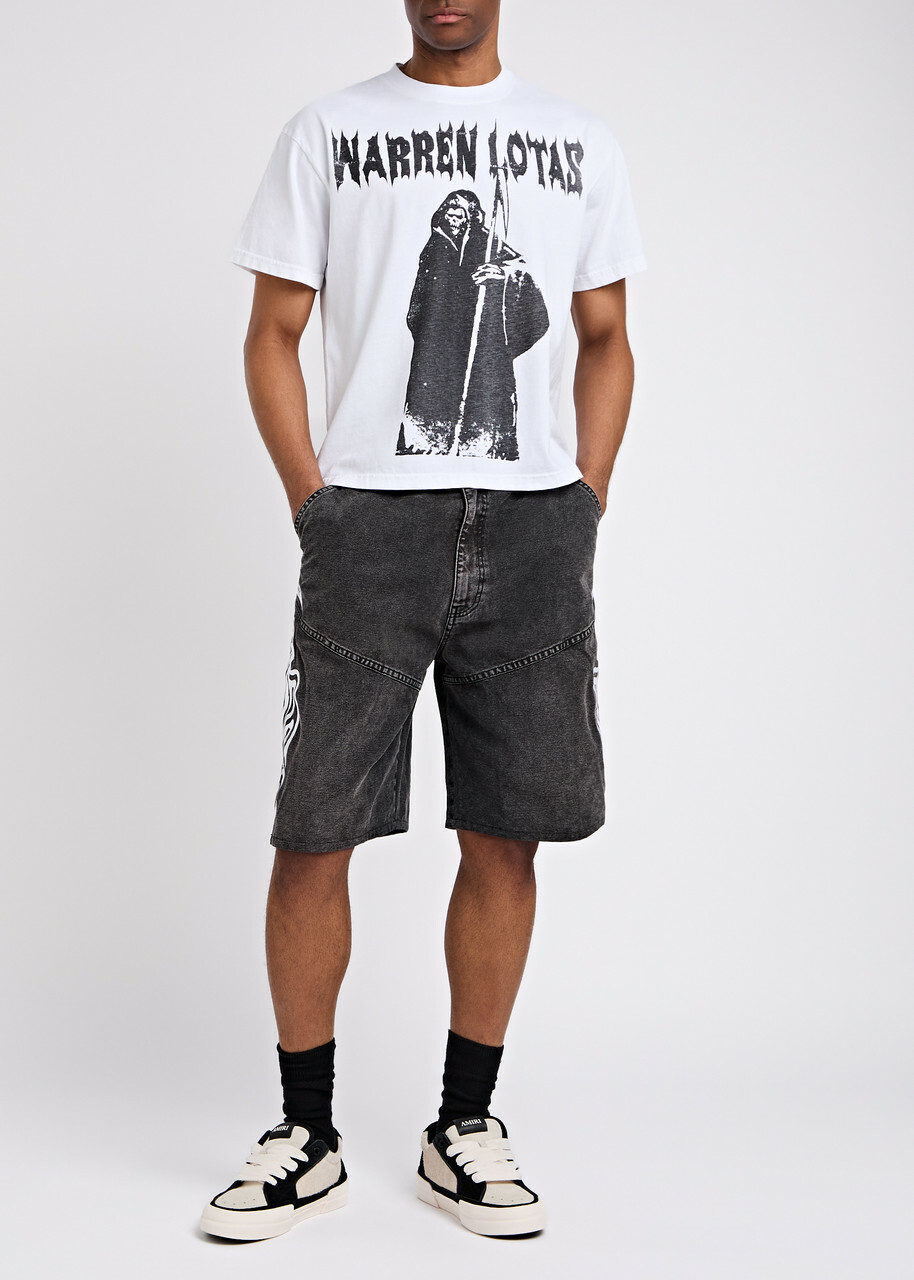 Warren Lotas Embroidered Denim Shorts Black
