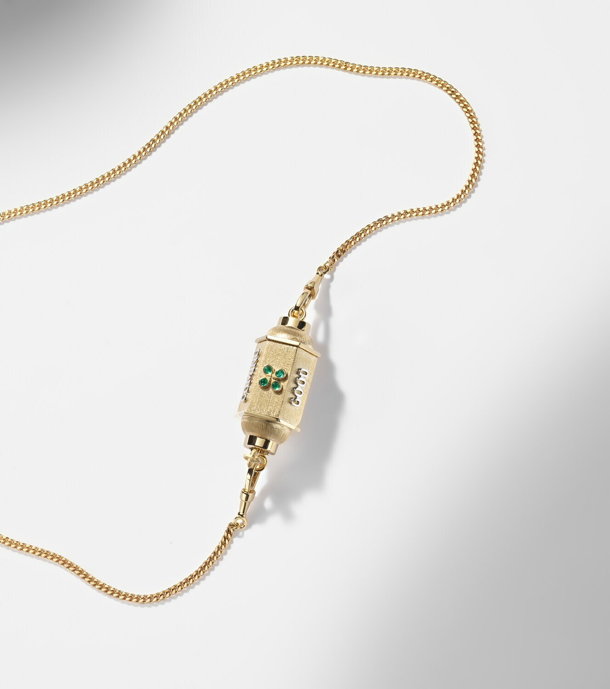 Marie Lichtenberg Good Things 18kt gold locket necklace with emeralds