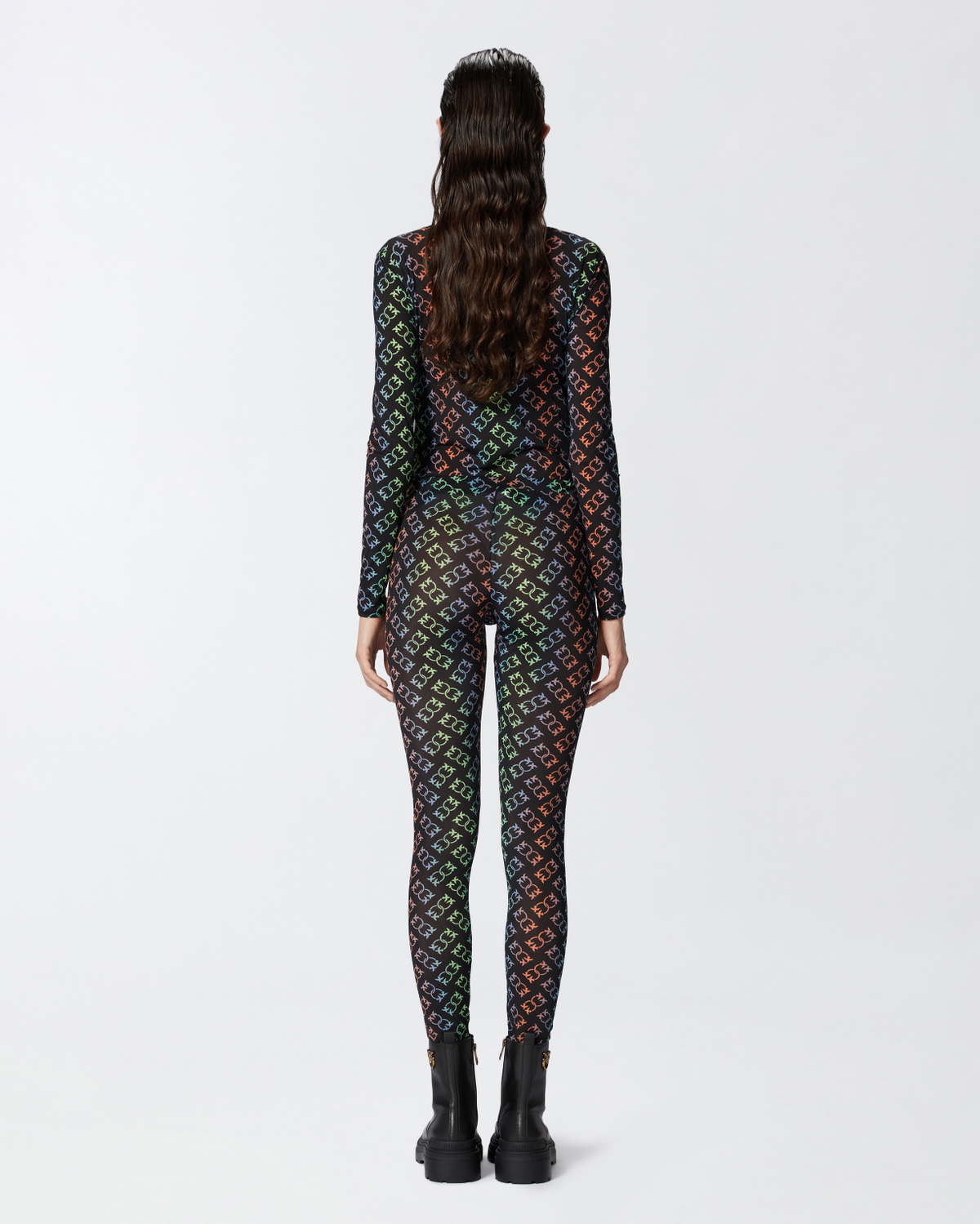 Pinko Lightweight Love Birds Monogram Print Leggings Black/Multicoloured