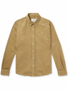 AMI PARIS - Button-Down Collar Logo-Embroidered Cotton-Corduroy Shirt - Neutrals