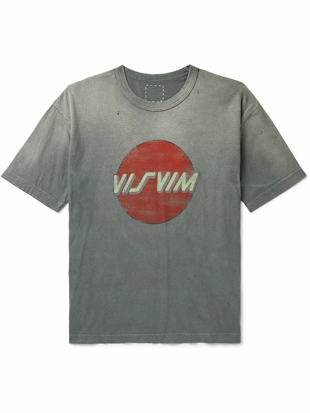 Photo: Visvim - Distressed Printed Cotton-Jersey T-Shirt - Gray