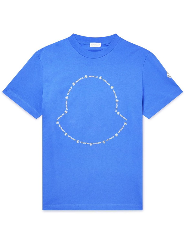 Photo: Moncler - Logo-Appliquéd Printed Cotton-Jersey T-Shirt - Blue