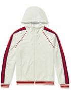 GUCCI - Webbing-Trimmed Jacquard-Knit Hooded Bomber Jacket - White