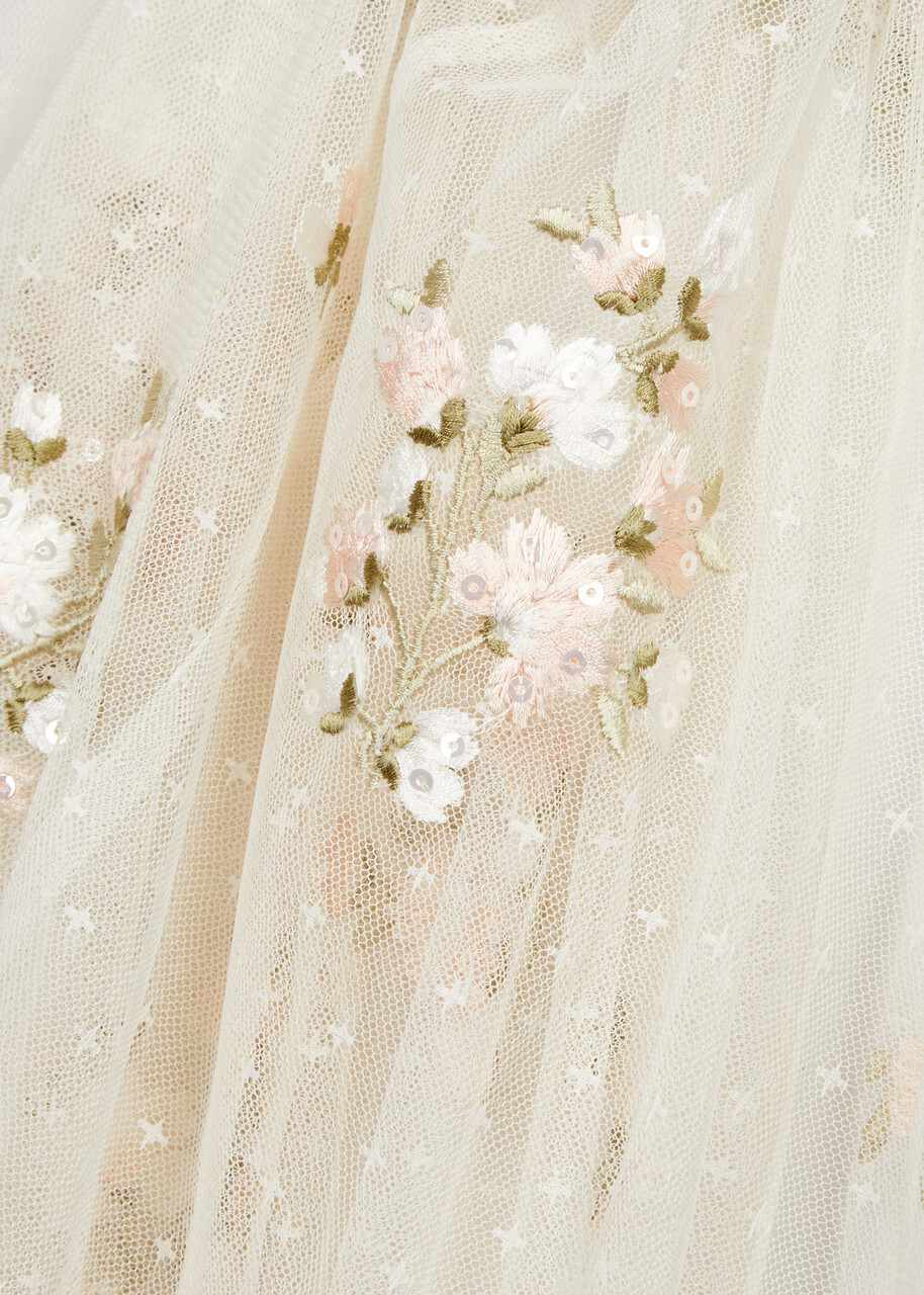 Needle & Thread Posy Floral-embroidered Tulle Cape Cream