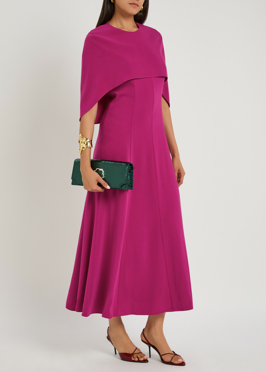 Roland Mouret Cape-effect Crepe Midi Dress Dark Pink